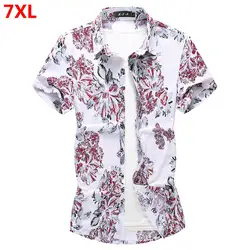 Летняя рубашка с цветочным рисунком, 130 кг, мужская рубашка с короткими рукавами и цветочным принтом, большие размеры, свободная тонкая