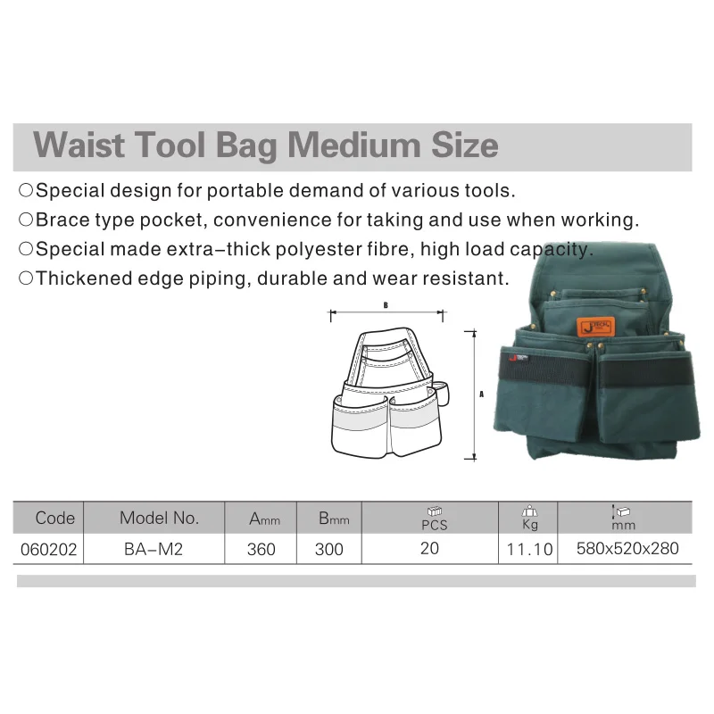 Jetech Профессиональный поясной ремень электрика сумка для инструментов Органайзер держатель сумка среднего размера BA-M2 360*300 мм