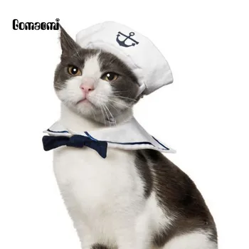 

Gomaomi Adjustable Pet Puppy Cat Dog Cosplay Costume Sailor Suit Outfit Clothes Hat& Cape Navy Tie