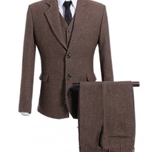 Коричневый твидовый мужской костюм формальный стильный 3 шт.(пиджак+ брюки+ жилет+ галстук) на заказ Slim Fit жениха Trajes De Hombre блейзер