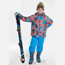 Зимний детский лыжный костюм с двойным бортом ветрозащитные теплые хлопковые брюки спортивный костюм из двух предметов для походов и кемпинга