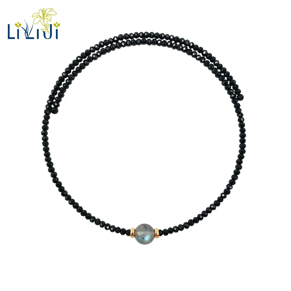 

LiiJi Unique Women Black Spinels 2x3mm,Shining Labradorite with 925 Sterling Silver Choker Neckalce Drop shipping