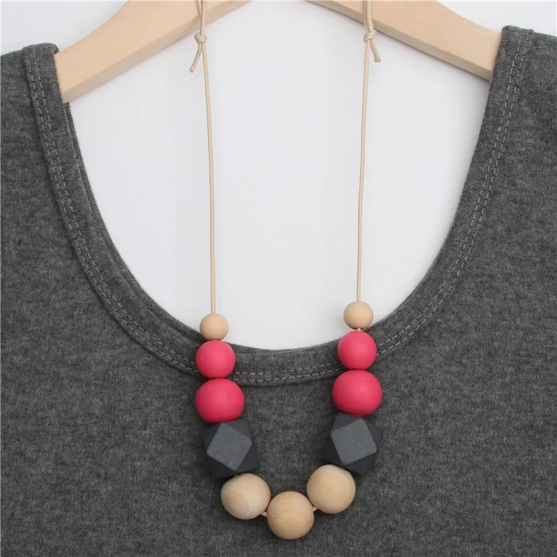 

1pc Rose Red Gray Women Necklace Statement Necklaces & Pendants Wood Beads Necklace For Women Jewelry E2067