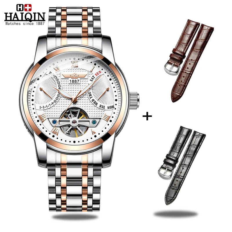 

HAIQIN Men's/Mens Watches top brand luxury Automatic mechanical watch men wirst watch Tourbillon Reloj hombres Set Leather 2019