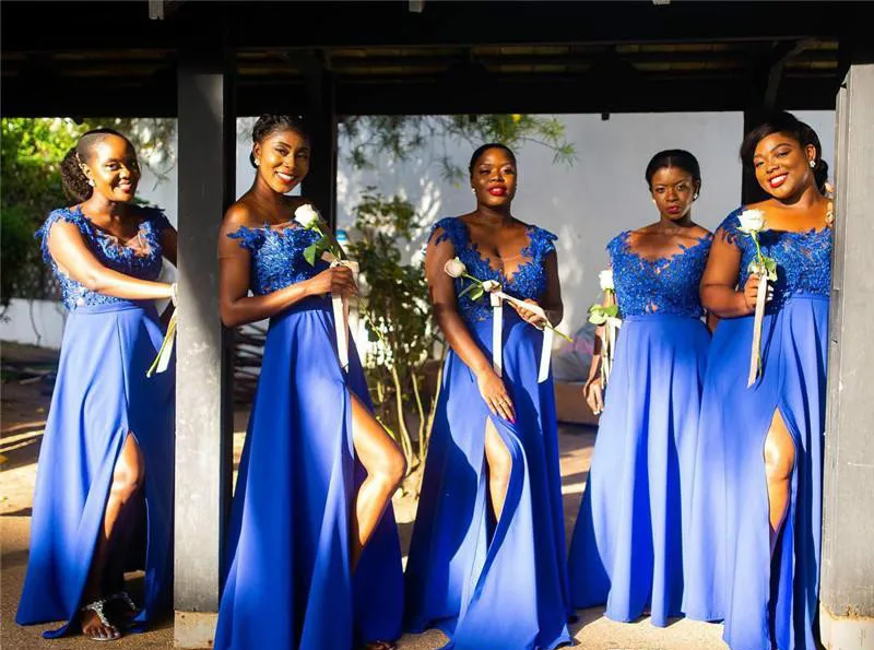 South African Summer Chiffon Lace Bridesmaids Dresses A Line Cap Sleeve Split Long Maid of Honor Gowns Plus Size Custom Made BM0615  79 (9)