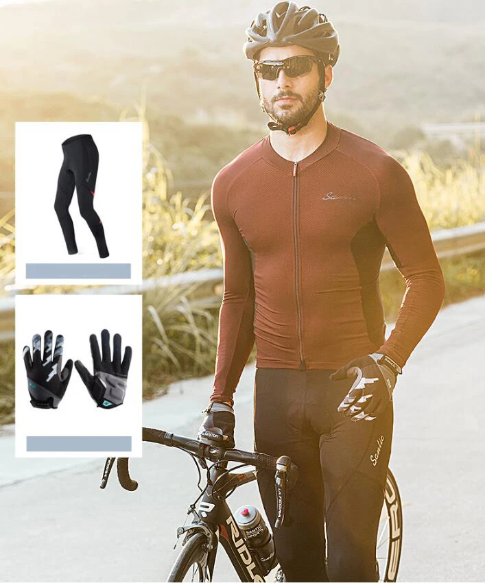 Santic Велоспорт Джерси с длинным рукавом наборы для ухода за кожей для мужчин с длинным рукавом Велосипедный спорт MTB костюмы ветрозащитный