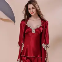 Летний женский халат, модный кружевной атласное шелковое ночное белье, банный халат+ ночная рубашка+ шорты, халат для подружки невесты