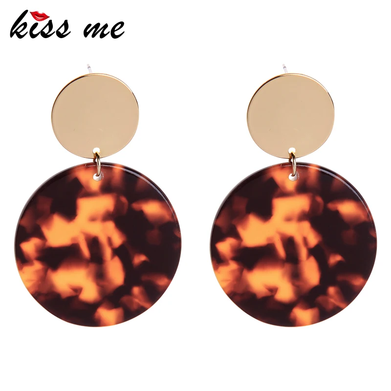 

KISS ME Round Alloy Resin Drop Earrings Women Bohemian Fashion Statement Earrings Fashion Accessories