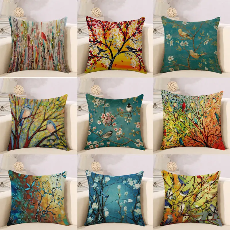 

cherry blossom bird cushion cover home textiles pillow cover waist pillows case