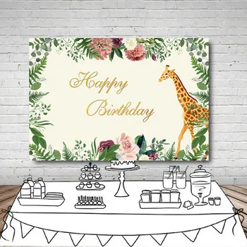 

Vinyl Birthday animal Photography Background spring flower leaves forest children party backdrop photo studio photocall