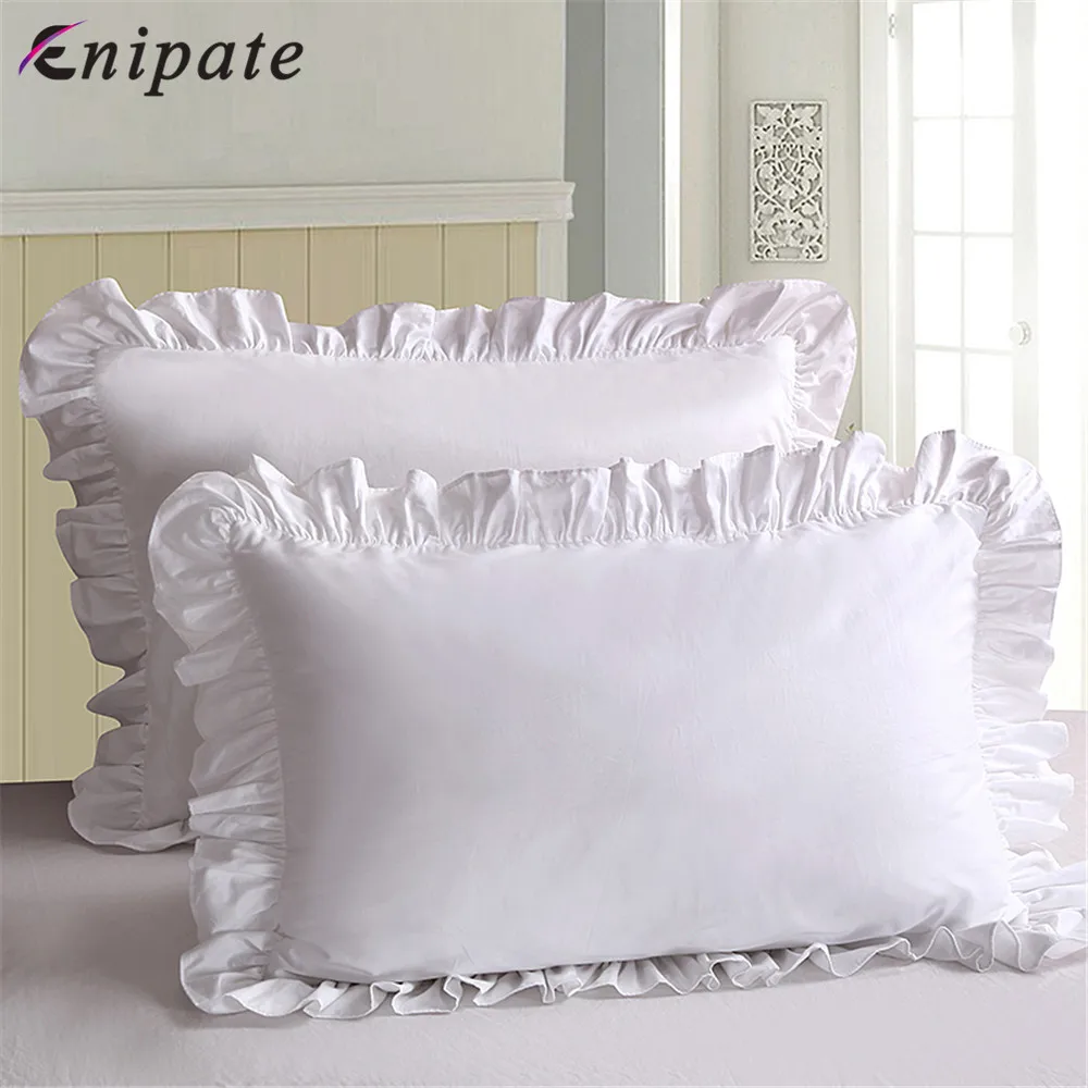 

Enipate 1PC Princess European Ruffle Pillowcase 100% Cotton White Ruffle Pillow Cover Protector Bedding 48*74cm(NO Filling)