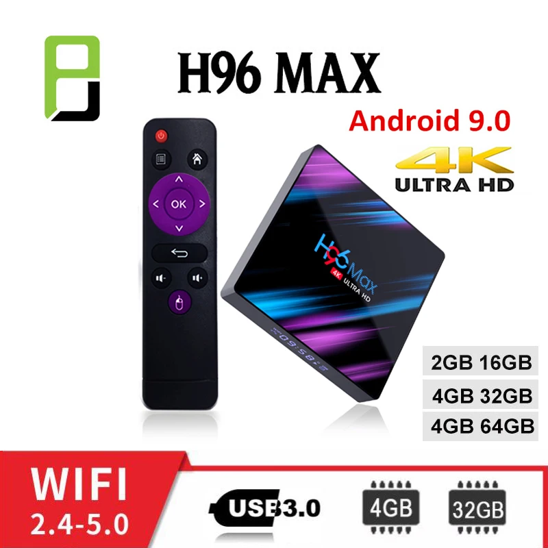 

4GB RAM 64GB h96 max Android 9.0 TV Box RK3318 H96 MAX USB3.0 1080 tv smart top box Wifi Bluetooth 4.0 OS 4K youtube HDMI 2.0