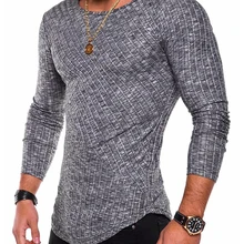 Повседневная мужская облегающая футболка с круглым вырезом для бодибилдинга, Модная трикотажная одежда, пуловер с длинным рукавом, мужские футболки, Прямая поставка