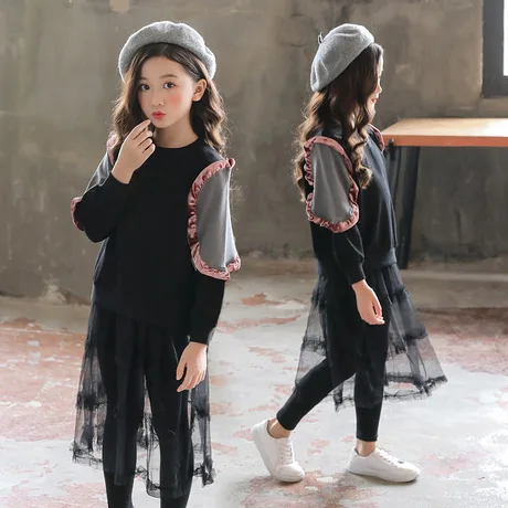 Детские комплекты, комплект одежды для девочек, vetement enfant fille, комплект детской одежды, 110-160 см, хлопковые комплекты для девочек, кружевное платье meisjes kleding