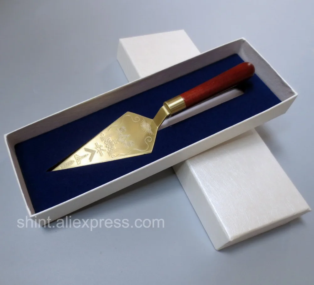 Масонская лопатка мастер масон, вольный каменщик Подарочный металлический позолоченный гравировальный сувенир ремесло в коробке
