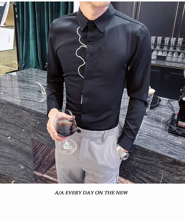 Рубашки с вышивкой для мужчин повседневное Slim Fit Camisa социальной camiseta Masculina платье в деловом стиле рубашки для мальчиков дизайнерский