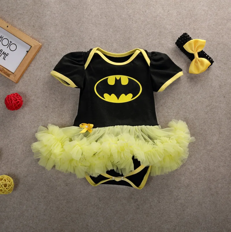 Милая Одежда для новорожденных девочек с Бэтменом; повязка на голову с короткими рукавами; одежда для малышей; сетчатый облегающий костюм для малышей; бальное платье; короткое платье