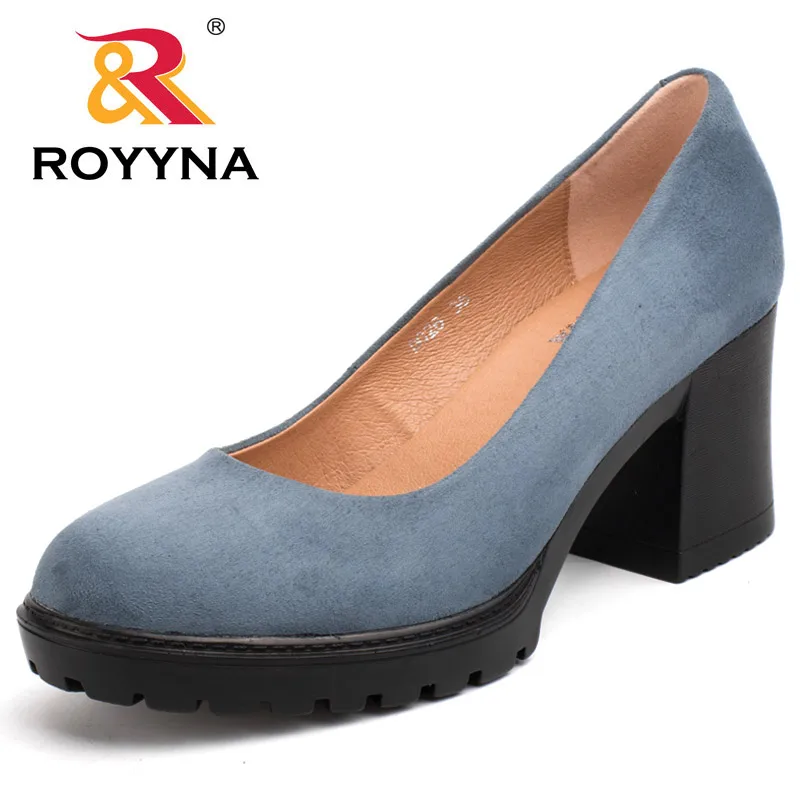 ROYYNA/Новинка года; модные стильные женские туфли-лодочки; женская обувь на платформе с закрытым носком; женские свадебные туфли на квадратном каблуке с круглым носком; - Цвет: Blue