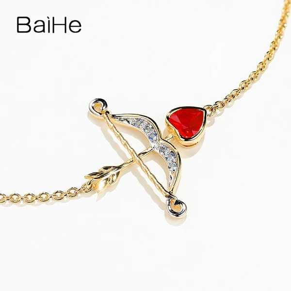BAIHE Solid 18K Yellow Gold 0.20ct Certified Flawless Genuine Natural Ruby Women Wedding Trendy Fine Jewelry Gift Bracelet