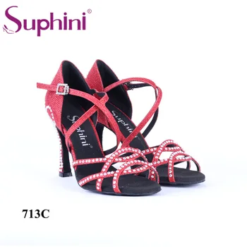 

Free Shipping Suphini Red Dance Shoes Women's Ballroom Latin Shoes with Rhinestone Salsa Dance Shoes