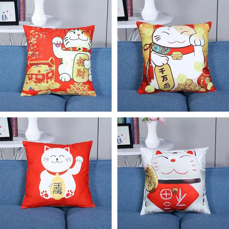 Милые рождественские Фортуна Cat Чехол счастливы Новый год Lucky Cat наволочка для домашнего бара магазина декоративные текстильные материалы W1