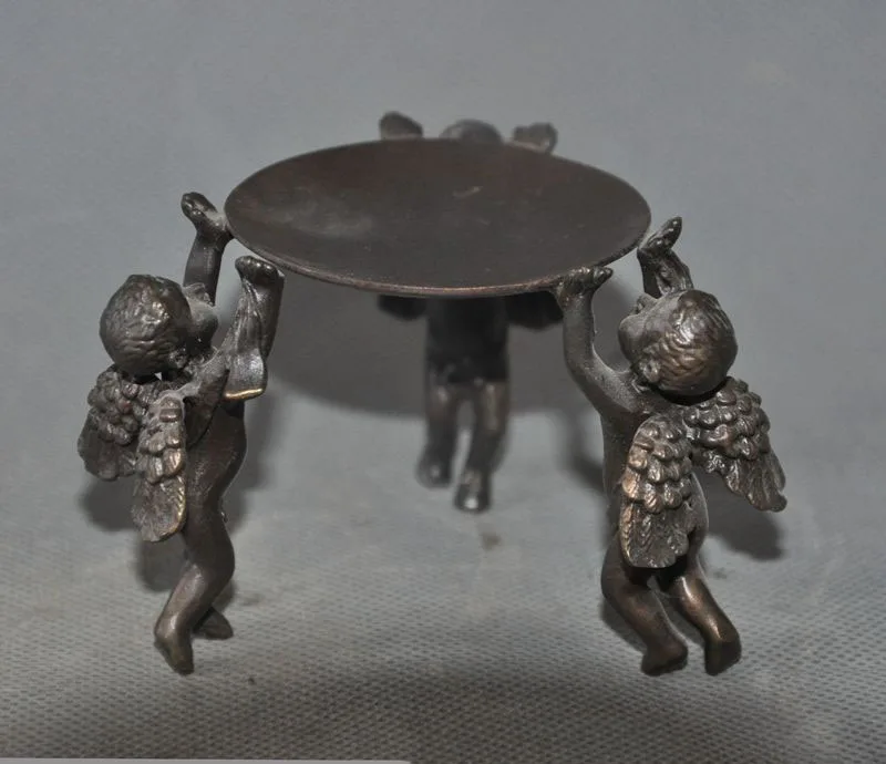 Crafts statue old china bronze Eros Cupid Angels Lamp stand Candle