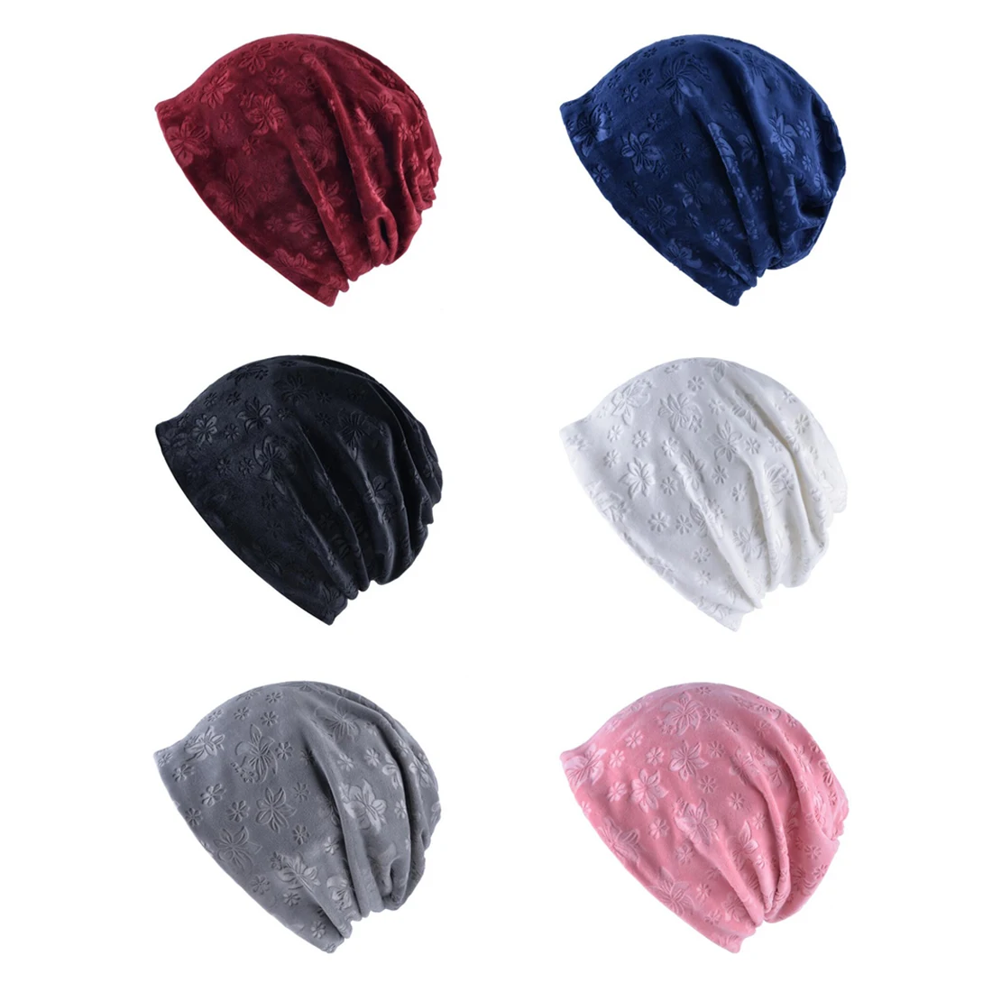 Для женщин Осенняя шапка бархатные шапочки женский Skullies повседневное открытый лыжный шапки цветочный воротник шарф для