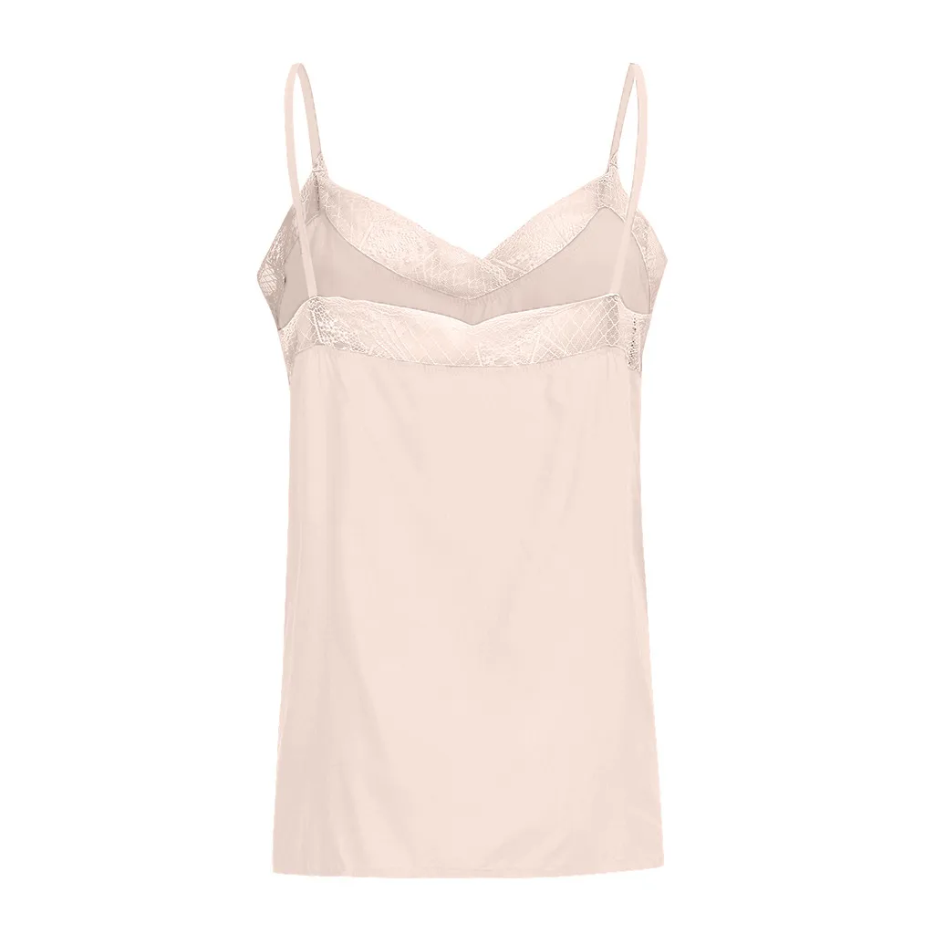 Летние Cami женские сексуальные без рукавов с v-образным вырезом Модные Camis Кружева Твердые майки в стиле "Пэчворк" облегающее, для клуба, для вечеринки Топ Camisole жилет Блузка
