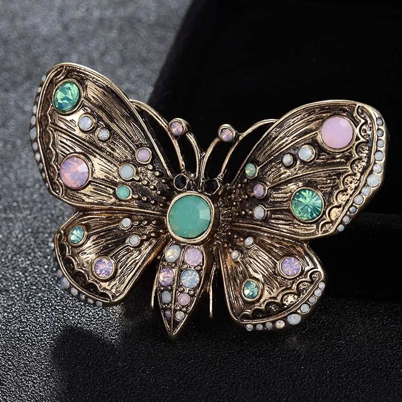 12pcs/lot Wholesale Vintage Butterfly Brooches Jewelry For Women Men Blue Opal Men's Brooch Pin