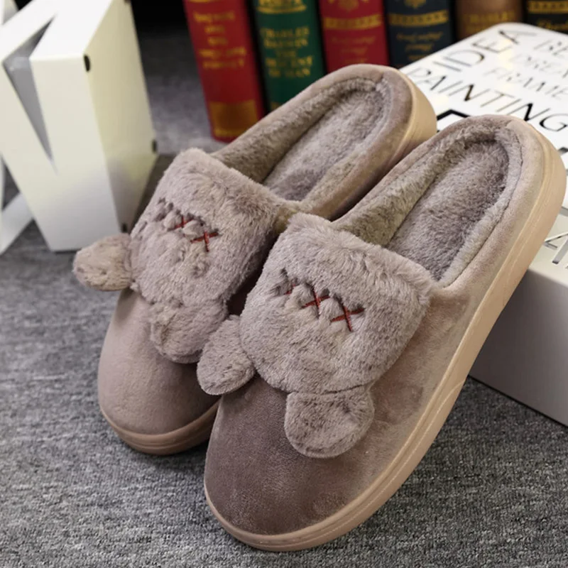 

Funny slipper ladies shoes spring 2017 new style short plush totem flats warm home slippers solid fur adult female slippers