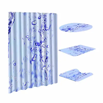

2018 New Bath Mat Water Droplets Black 50X80cm Bath Rug Non Slip Waterproof Shower Curtain 12 Hooks 4pcs Bathroom Decor