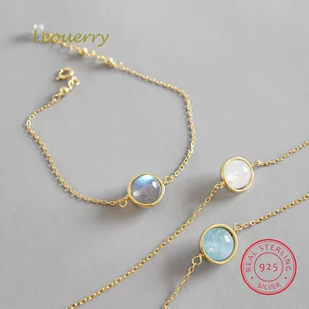 

Leouerry 925 Sterling Silver Natural Moonstone Aquamarine Stone Bracelet Charm 18K Gold Link Chain Bracelet Women Fine Jewelry
