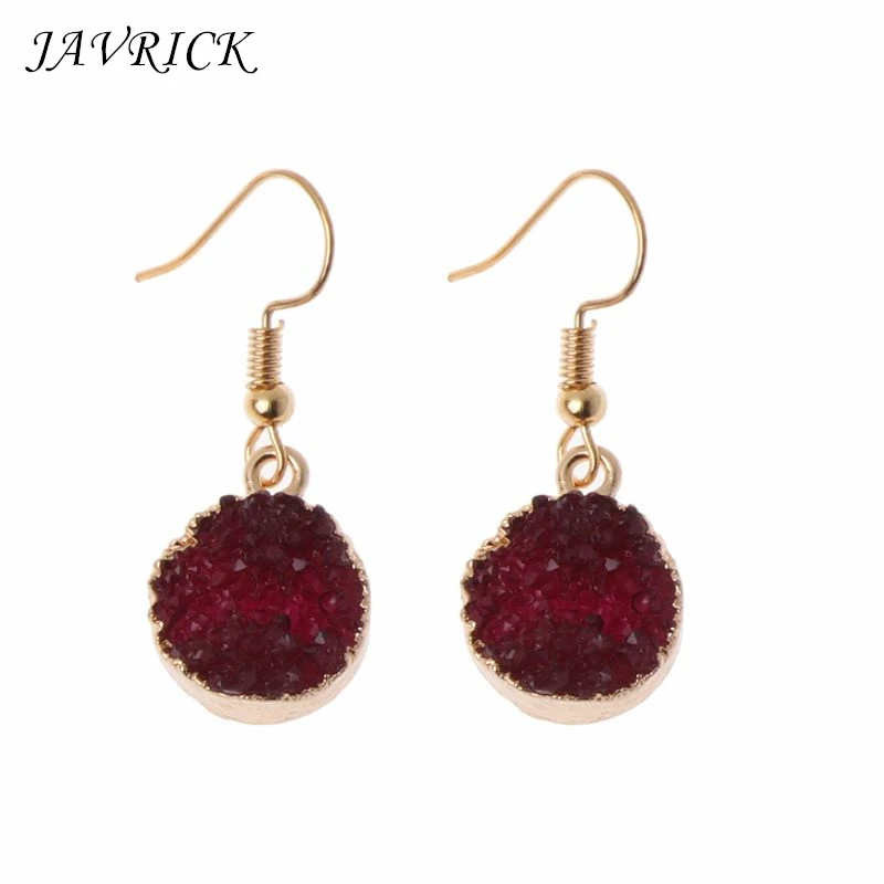 

JAVRICK Druzy Stone Hook Drop Earring Round Circle Natural Quartz Unique Sparkly Colorful Geode Crystal Jewelry Gift