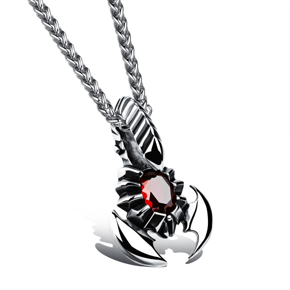 TRACKED, 2017 Long Necklace Men,Handsome Red Stone Scorpion Necklaces