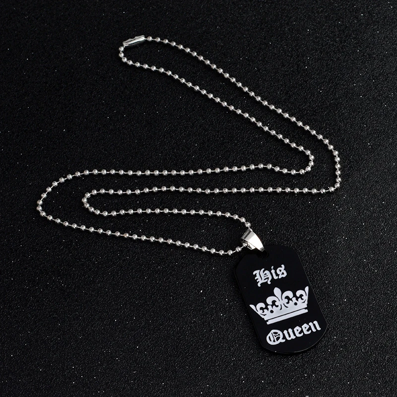 Ювелирные изделия персонализированные ее король его королева Выгравированные буквы черная собака этикетка ожерелье Пара подарок на день Святого Валентина