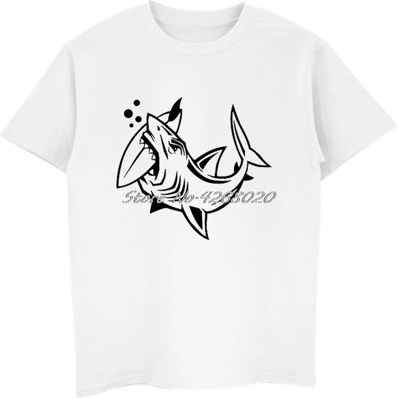 

Funny Shark Bites Surfboard Fish T-shirt Men's Short Sleeve O-neck Cotton T Shirt Summer Male Harajuku Shirt Cool Tees Tops