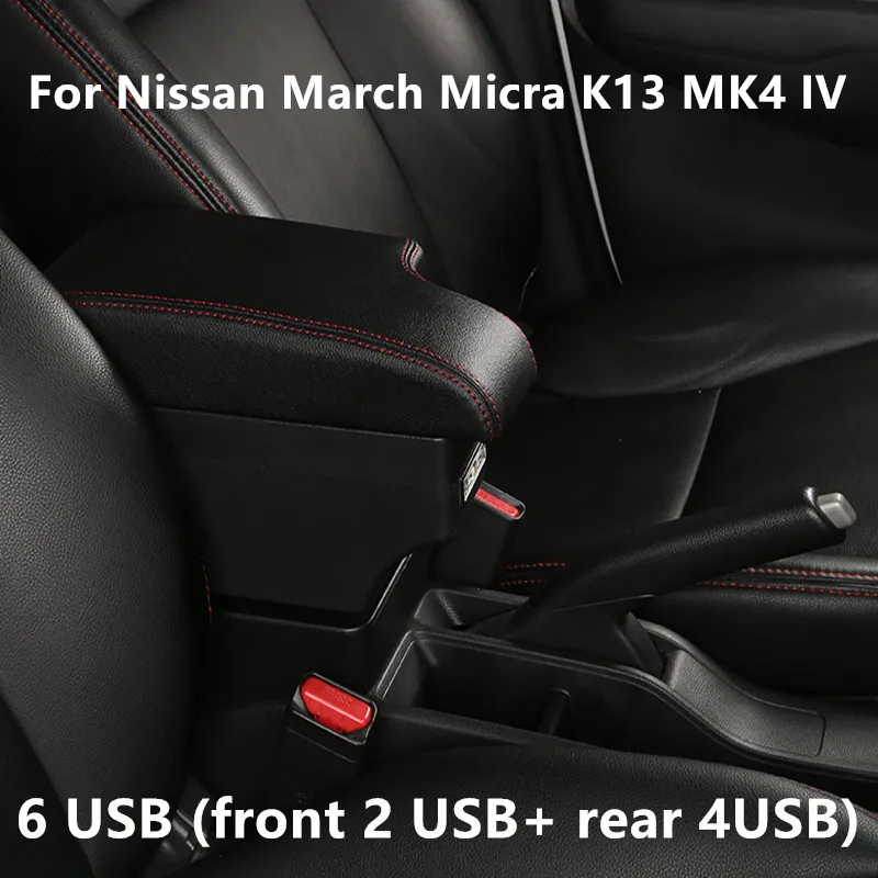 

For Nissan March Micra K13 MK4 IV armrest box central Store content Storage box USB interface 2010-2017