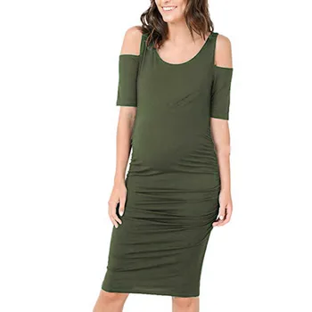 

Women's Pregnant Dresses Ladies Fashion Solid Color Off-Shoulder Maternity Dress Maternity Gown 2019 Ropa Premama Embarazadas