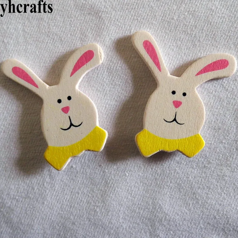 

10PCS/LOT,White rabbit wood stickers Spring Easter crafts Plant garden decoration.Wall Fridge stickers Kindergarten craft OEM