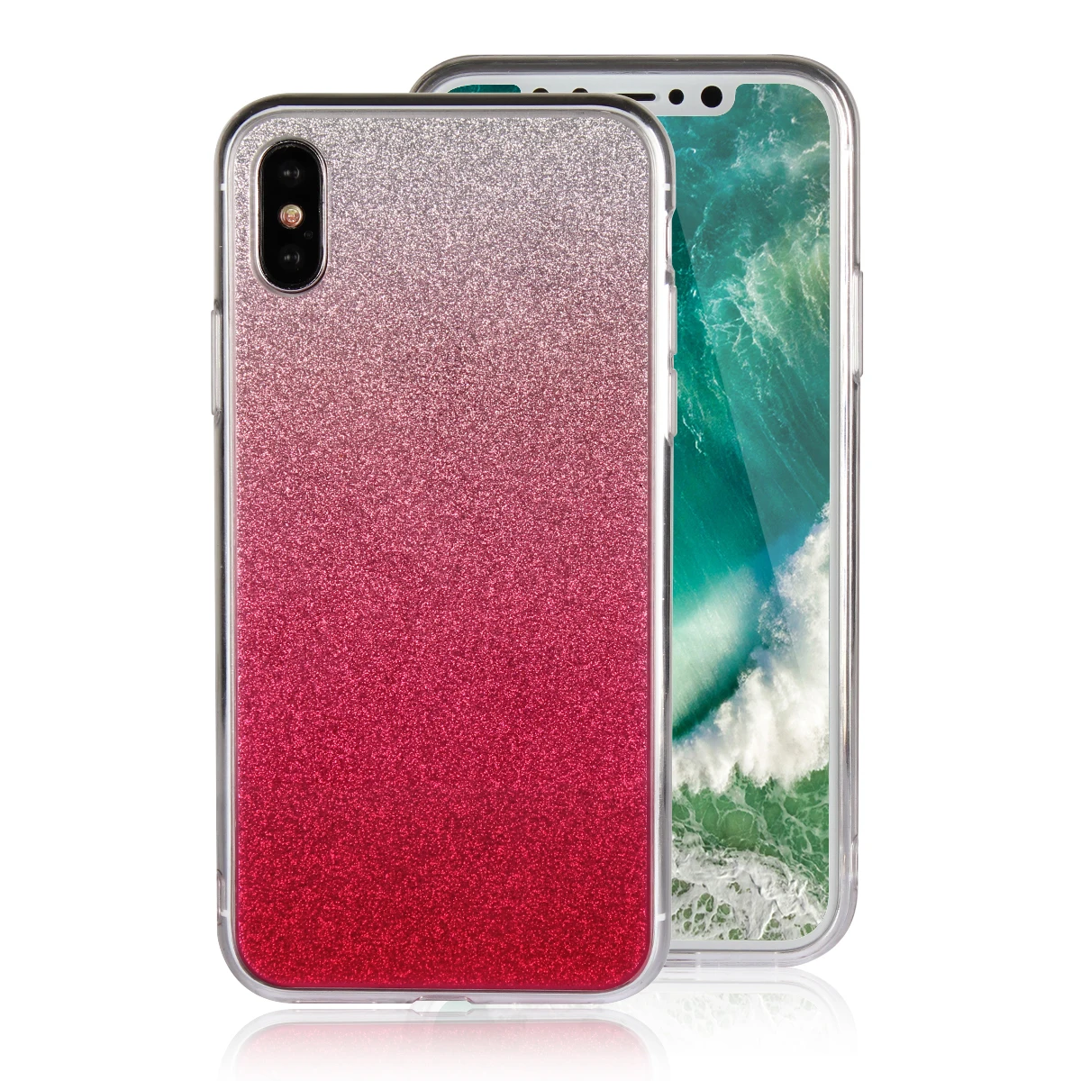 JLNYU 2 in 1 Phone Case for iPhoneX Fashion Gradient Glitter TPU+PC Smooth Back Cover shell For