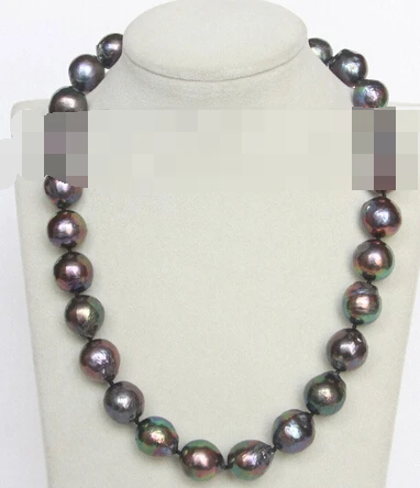 

Jew3109 GIANT natural baroque peacock black Reborn keshi pearls necklacE