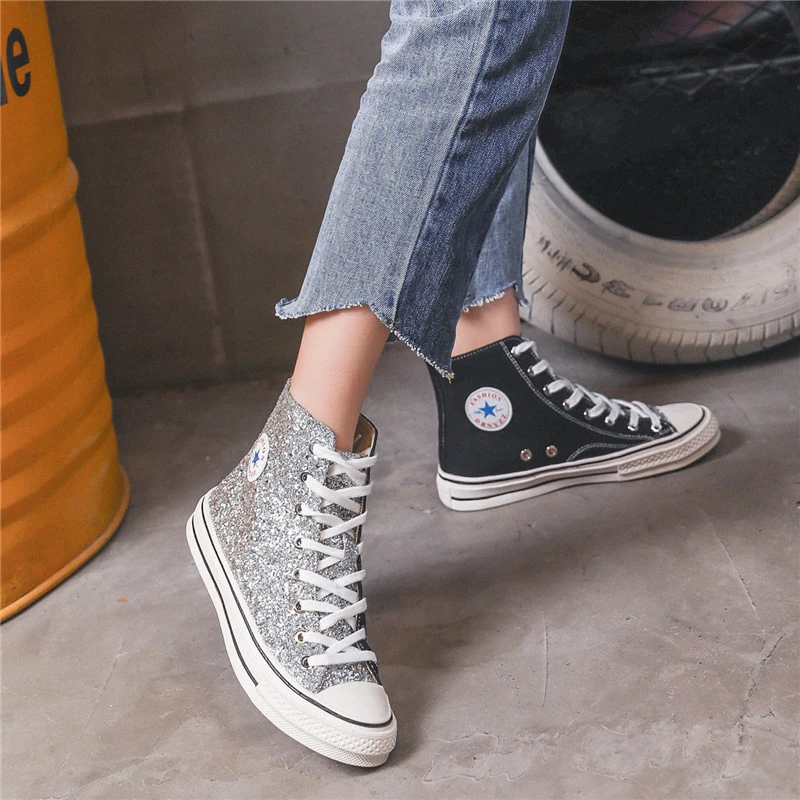 

Canvas sneakers women Flats 2019 Spring hot Sequin Fashion Vulcanized Shoes student basket femme leisure shoes tenis feminino
