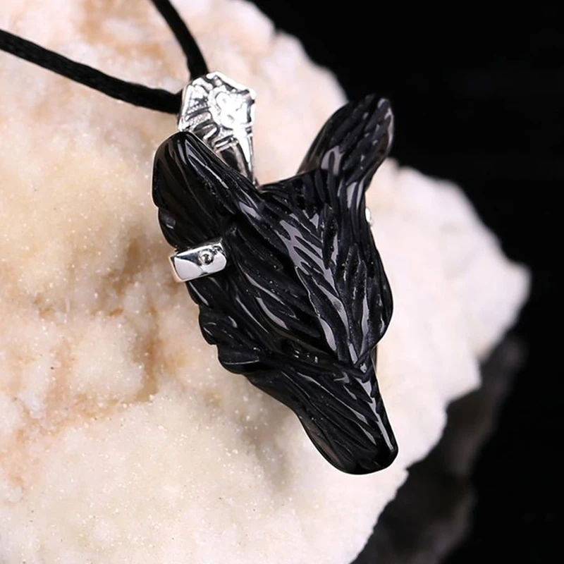 

New Design Carved Obsidian wolf head Pendant, Semiprecioous jewelry wolf head pendant necklace 45x35x17mm,25g