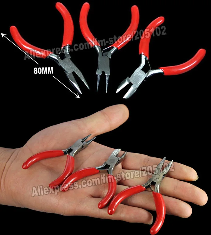 

1set / lot Tiny Flat Round Nose cutting Pliers 3pcs set , Nipper pincers tongs steel multi-functional for Jewelry hand tool work