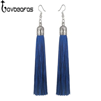LOVBEAFAS Brand Tassel Earrings Women Fashion Jewelry Bohemian Drop Dangle Long Earrings Silk Fabric Ethnic Vintage Earrings