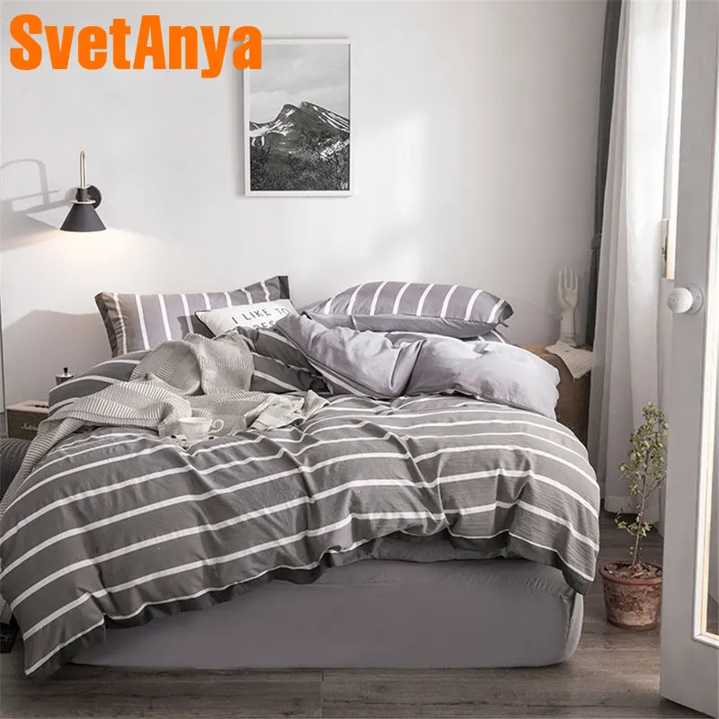 

Svetanya Stripes Gray Bedding set Boys sheet pillowcase Blanket cover