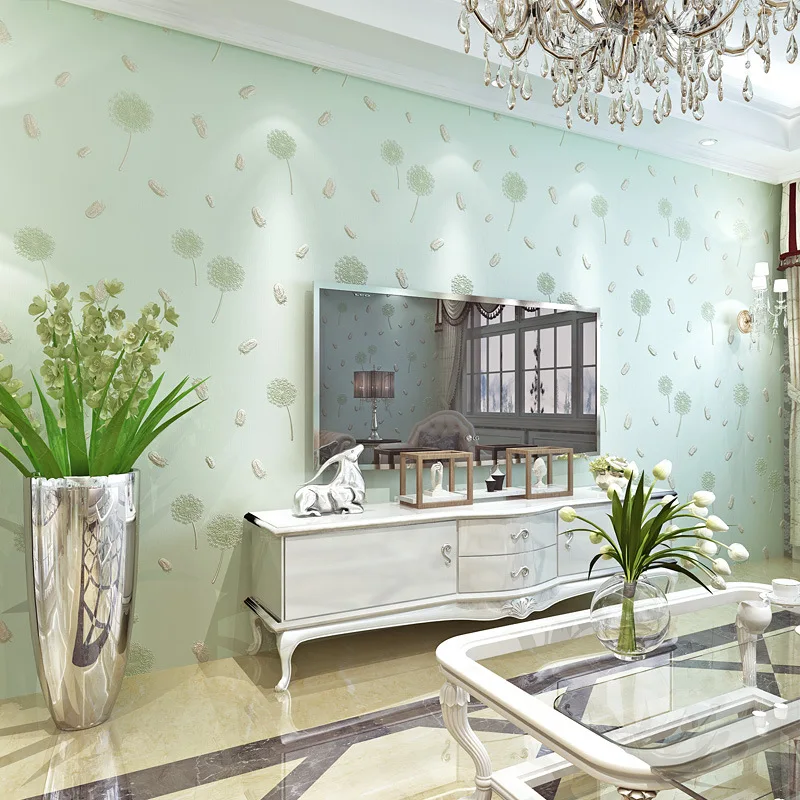 

3d mural wallpaper green fresh rural style literary bedroom living room warm floral purple pink dandelion wallpaper for girls