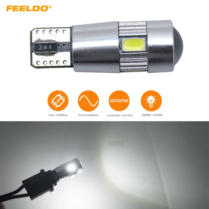 

10Pcs White 5630 6SMD 6 LED T10 Wedge Lens LED Light Bulb With CANbus Electrodeless Constant Current DC12V~14.5V 6000~6500K