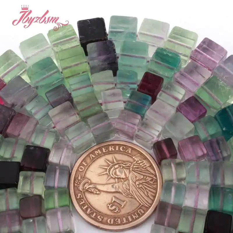 

6mm 8mm Cube Square Multicolor Fluorite Quartzs Natural Stone Loose Beads For DIY Bracelet Jewelry Making 15" Free Shipping