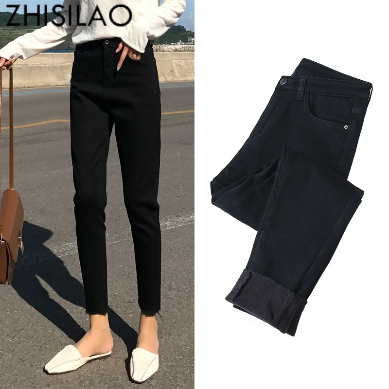 Black Pencil Jeans Skinny High Waist Bodycon Jeans Slim Boyfriends Jeans Women Trousers Denim Pants Mom Jeans Mujer Vintage Fur